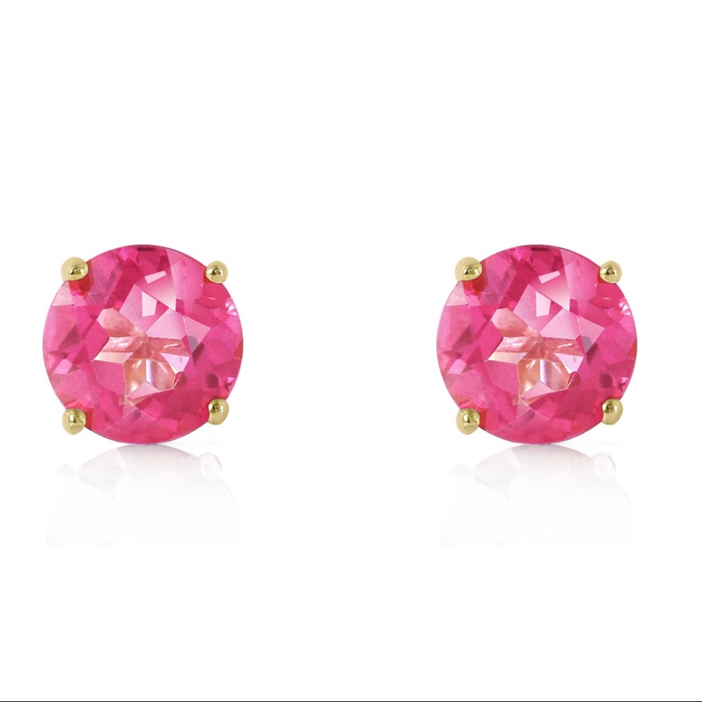 🌸💥14K. GOLD STUD EARRING WITH NATURAL PINK TOPAZ - Picture 2 of 3
